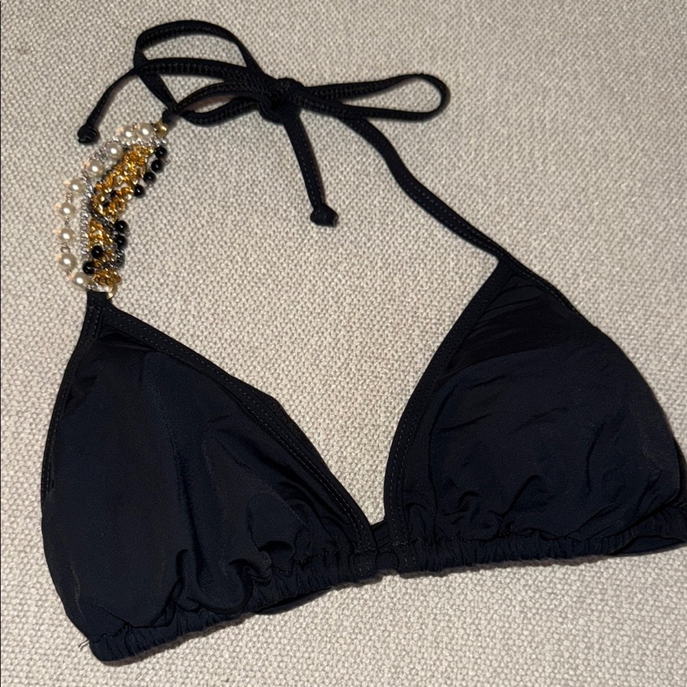 Guess Black Bikini Top with Beaded Strap